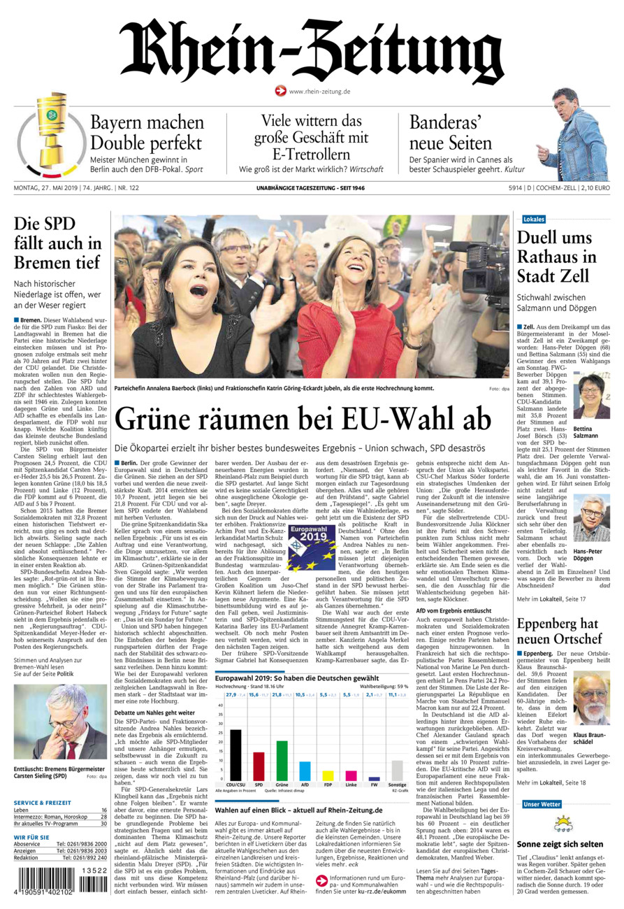 Rhein-Zeitung Kreis Cochem-Zell vom Montag, 27.05.2019