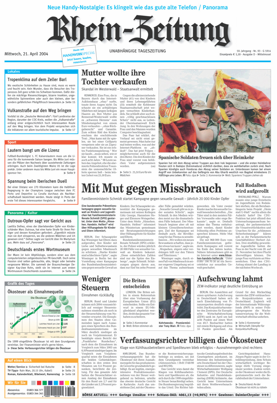 Rhein-Zeitung Kreis Cochem-Zell vom Mittwoch, 21.04.2004