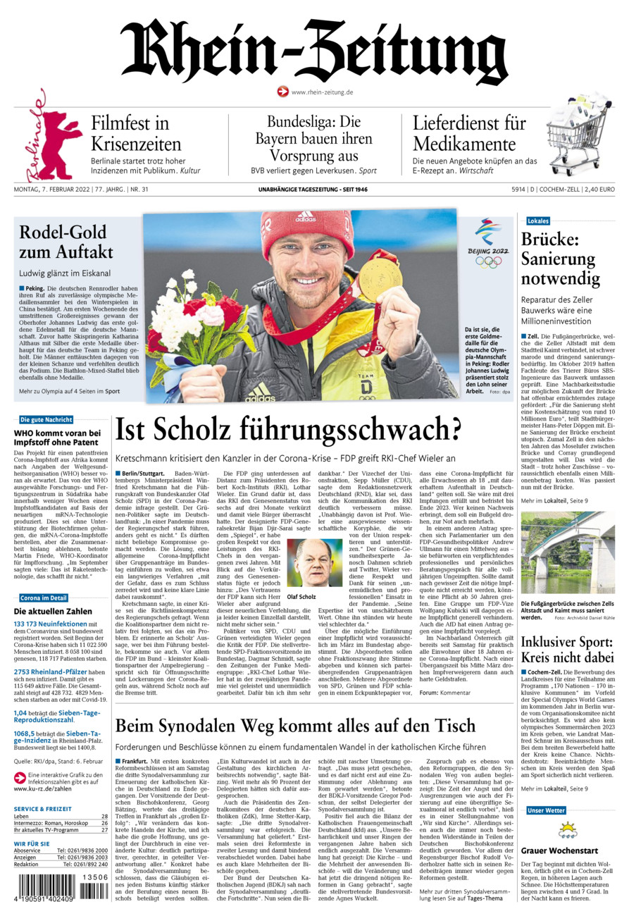 Rhein-Zeitung Kreis Cochem-Zell vom Montag, 07.02.2022