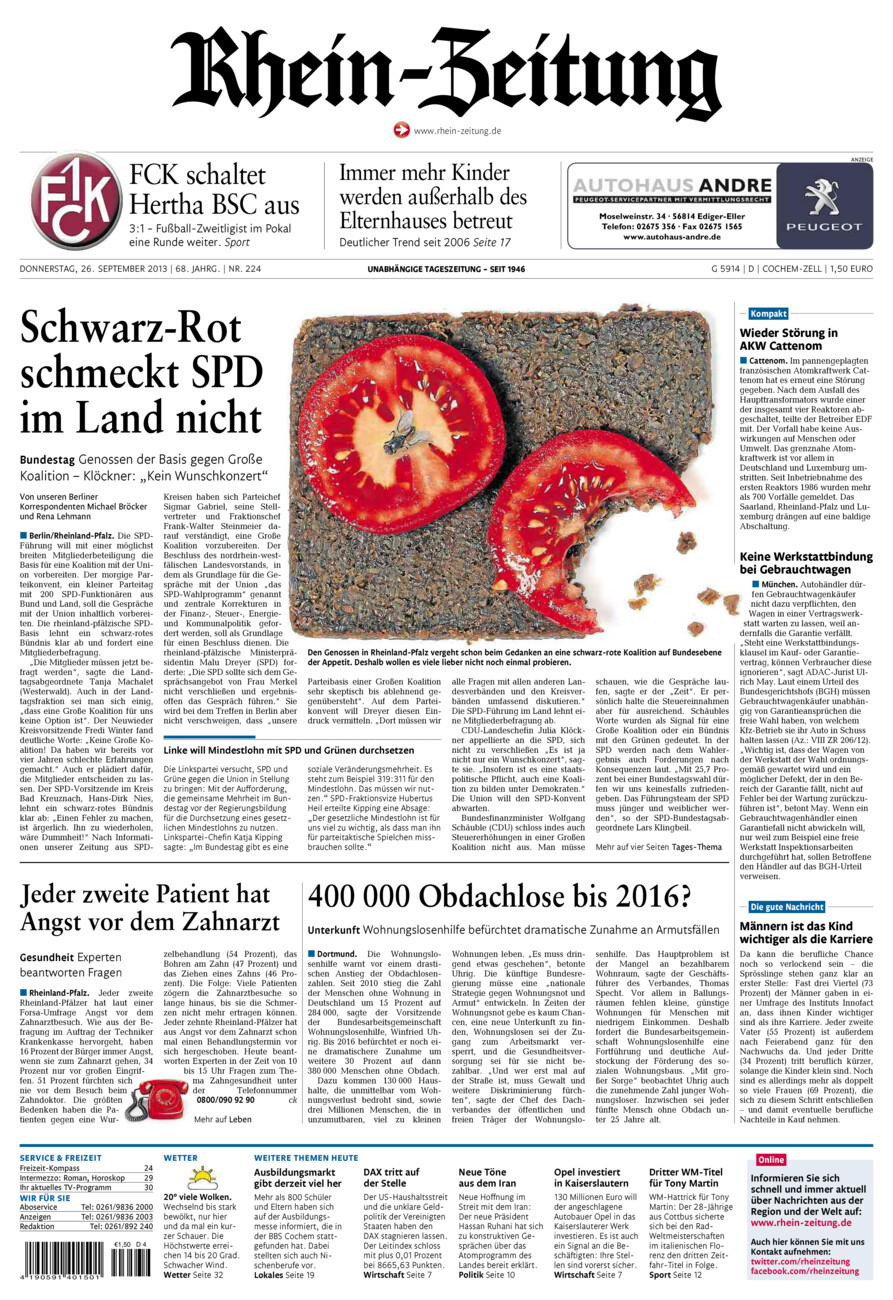 Rhein-Zeitung Kreis Cochem-Zell vom Donnerstag, 26.09.2013