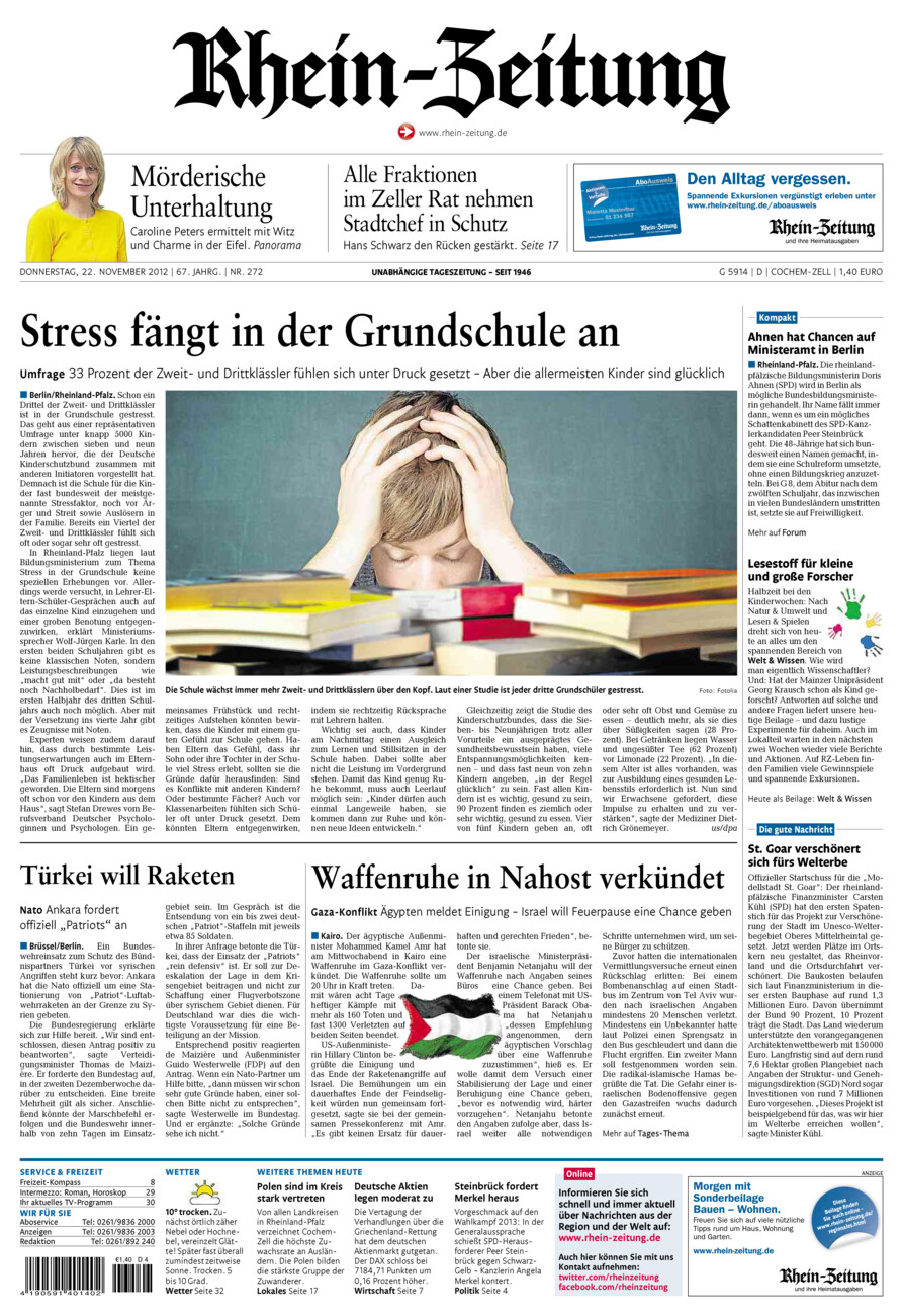 Rhein-Zeitung Kreis Cochem-Zell vom Donnerstag, 22.11.2012