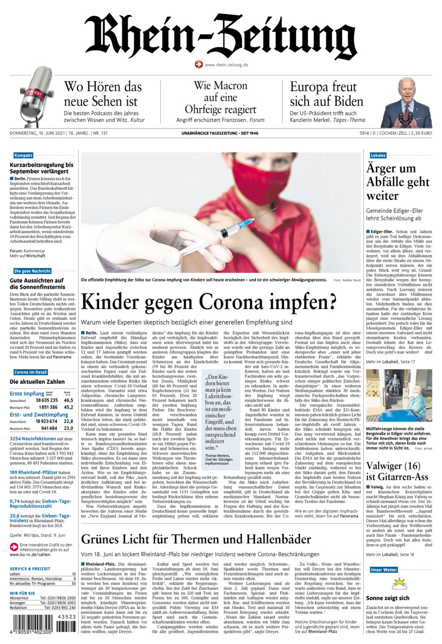 Rhein-Zeitung Kreis Cochem-Zell vom Donnerstag, 10.06.2021