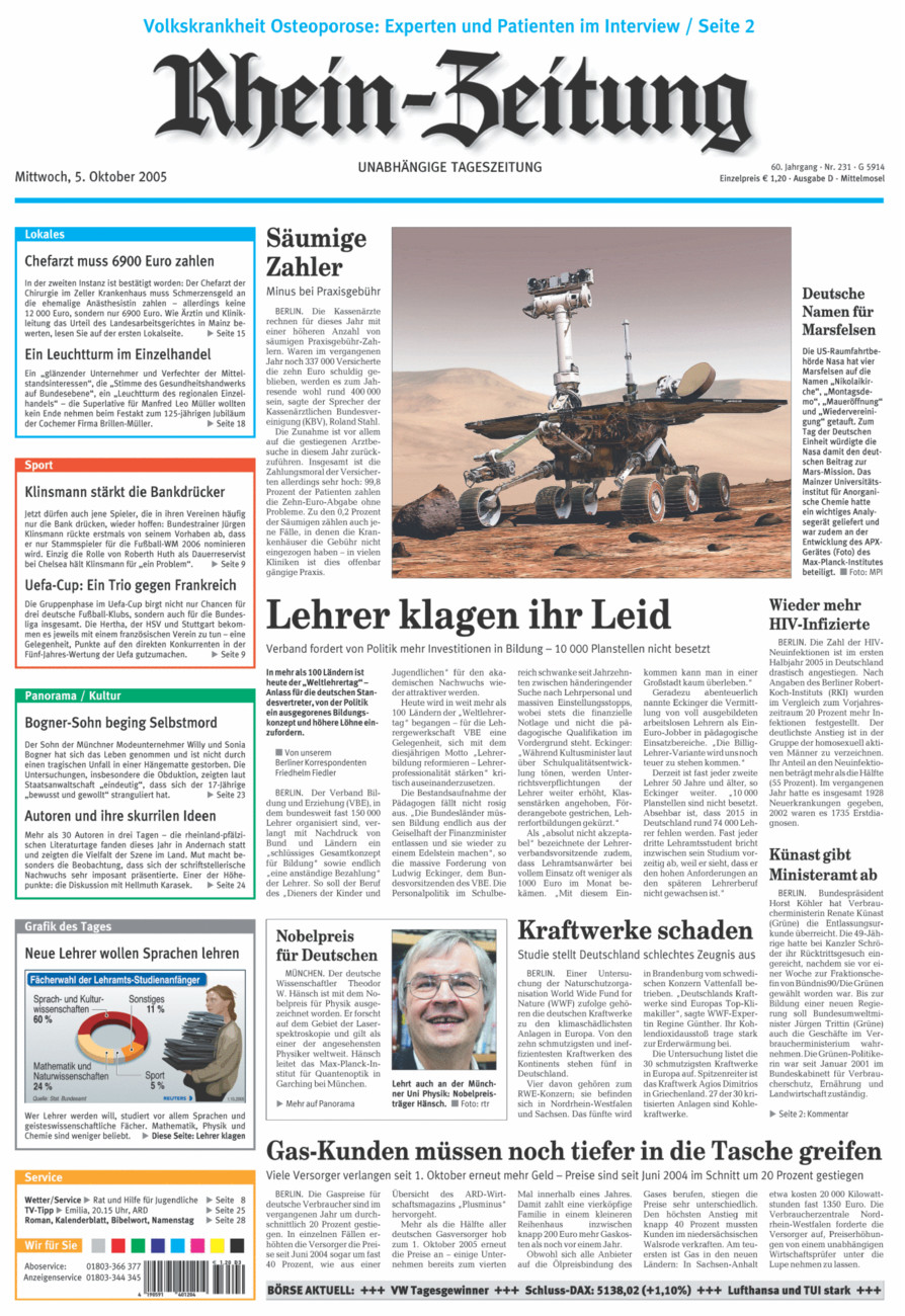 Rhein-Zeitung Kreis Cochem-Zell vom Mittwoch, 05.10.2005