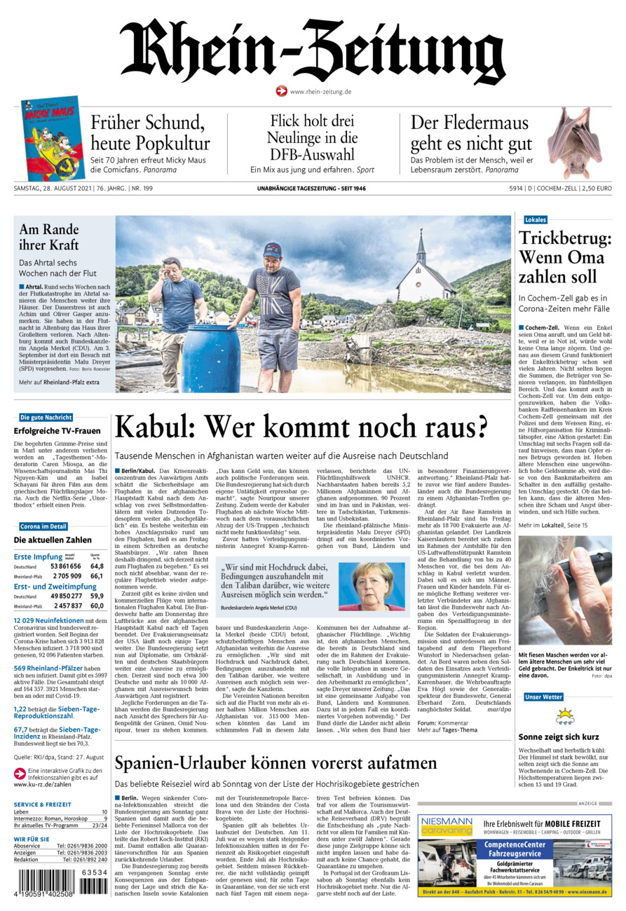 Rhein-Zeitung Kreis Cochem-Zell vom Samstag, 28.08.2021