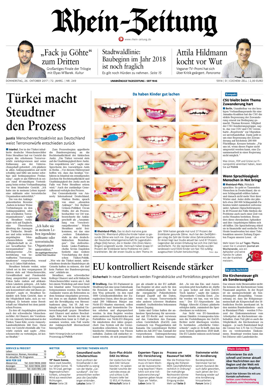 Rhein-Zeitung Kreis Cochem-Zell vom Donnerstag, 26.10.2017