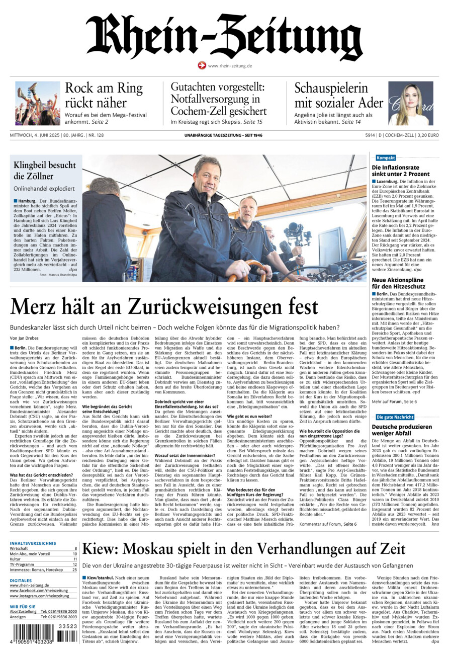 Rhein-Zeitung Kreis Cochem-Zell vom Mittwoch, 04.06.2025