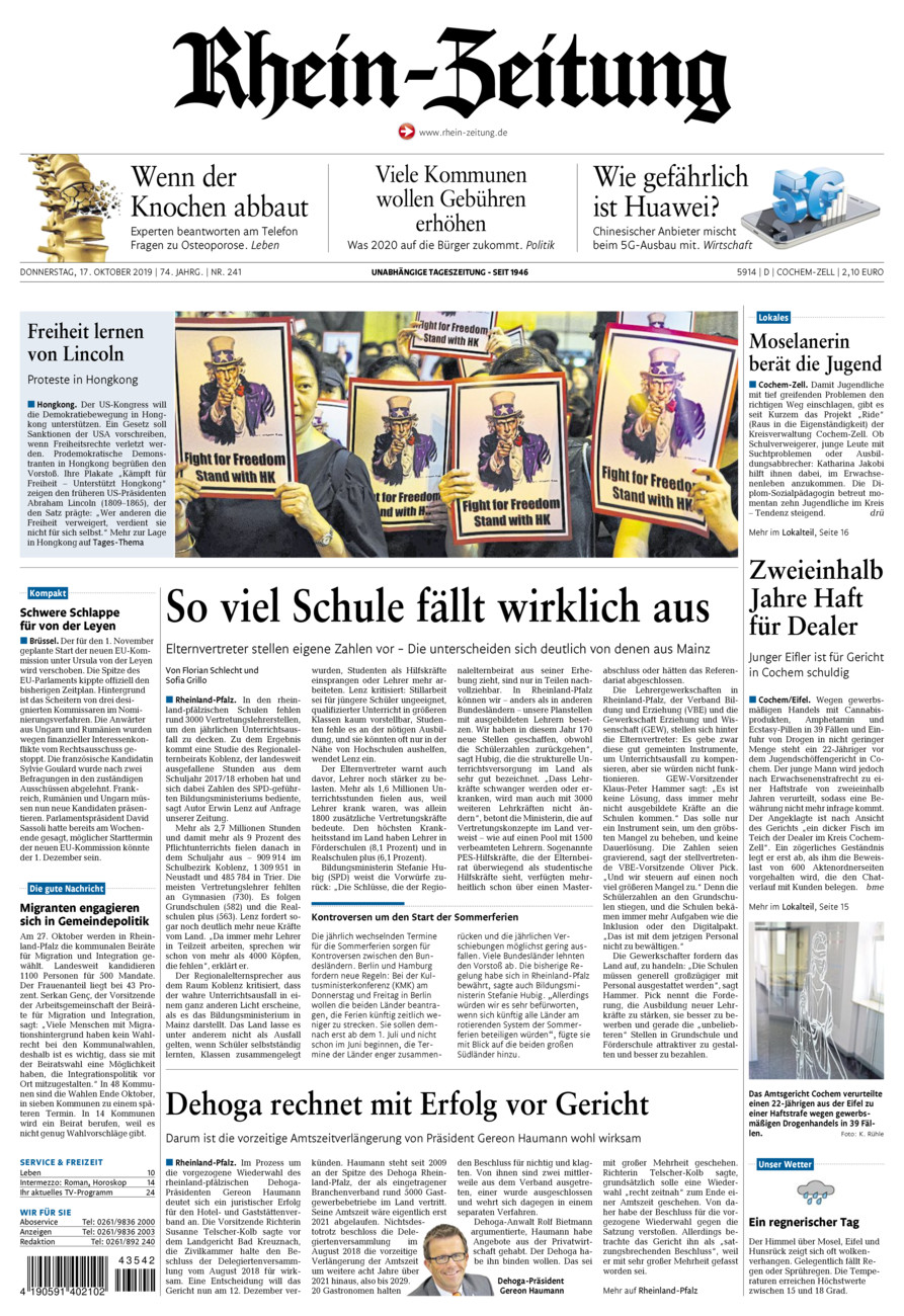 Rhein-Zeitung Kreis Cochem-Zell vom Donnerstag, 17.10.2019