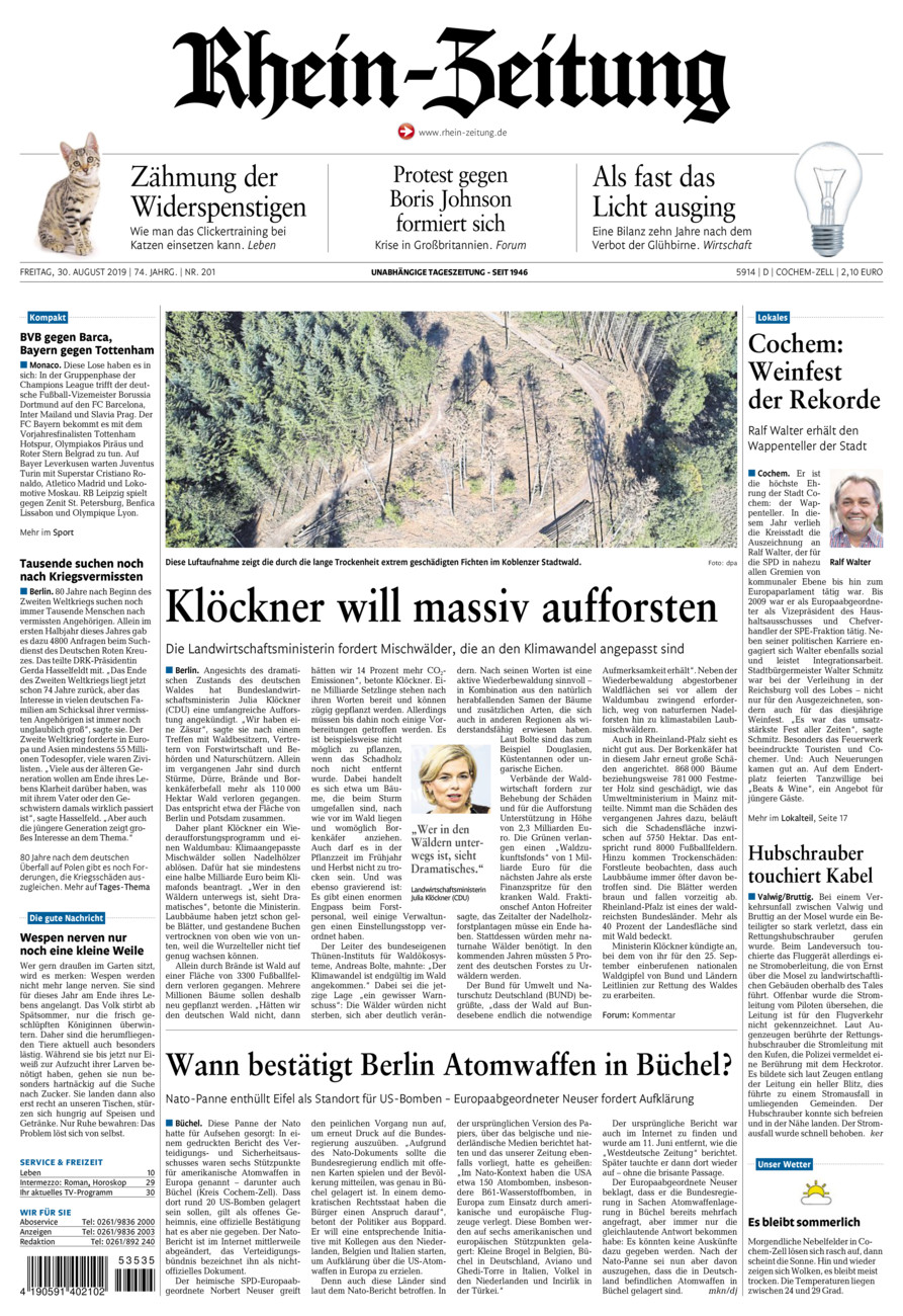 Rhein-Zeitung Kreis Cochem-Zell vom Freitag, 30.08.2019