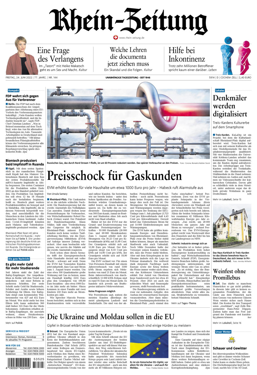 Rhein-Zeitung Kreis Cochem-Zell vom Freitag, 24.06.2022
