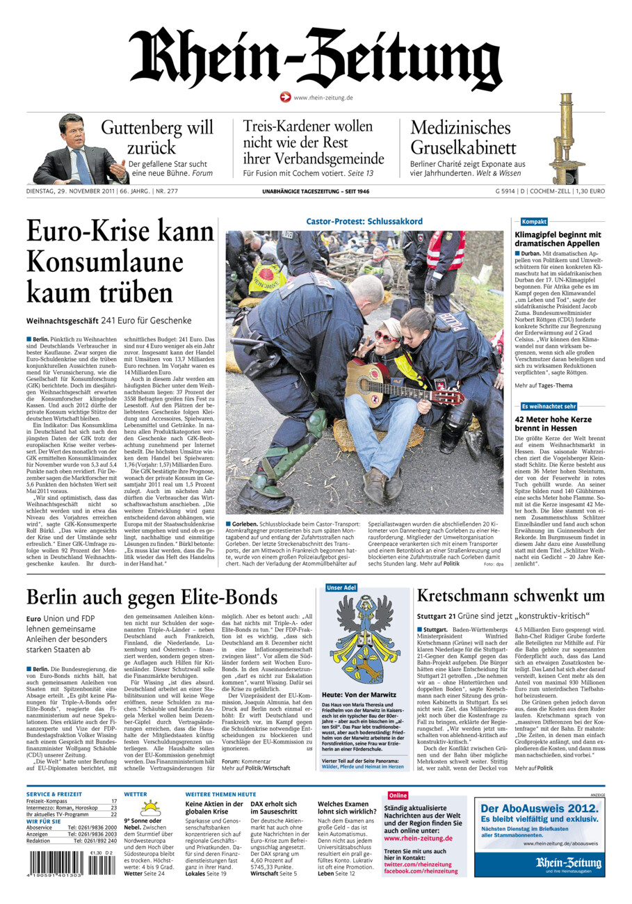 Rhein-Zeitung Kreis Cochem-Zell vom Dienstag, 29.11.2011