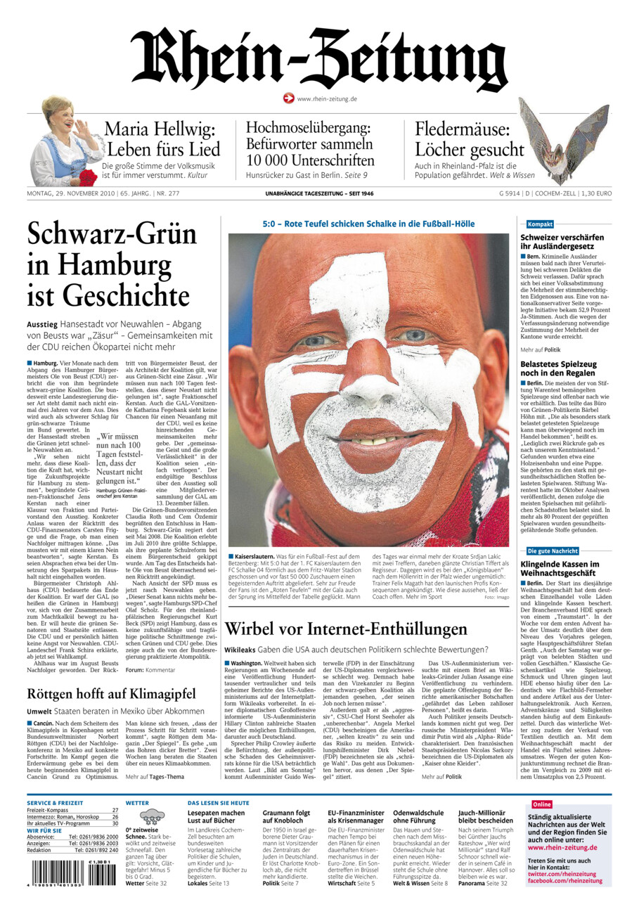 Rhein-Zeitung Kreis Cochem-Zell vom Montag, 29.11.2010