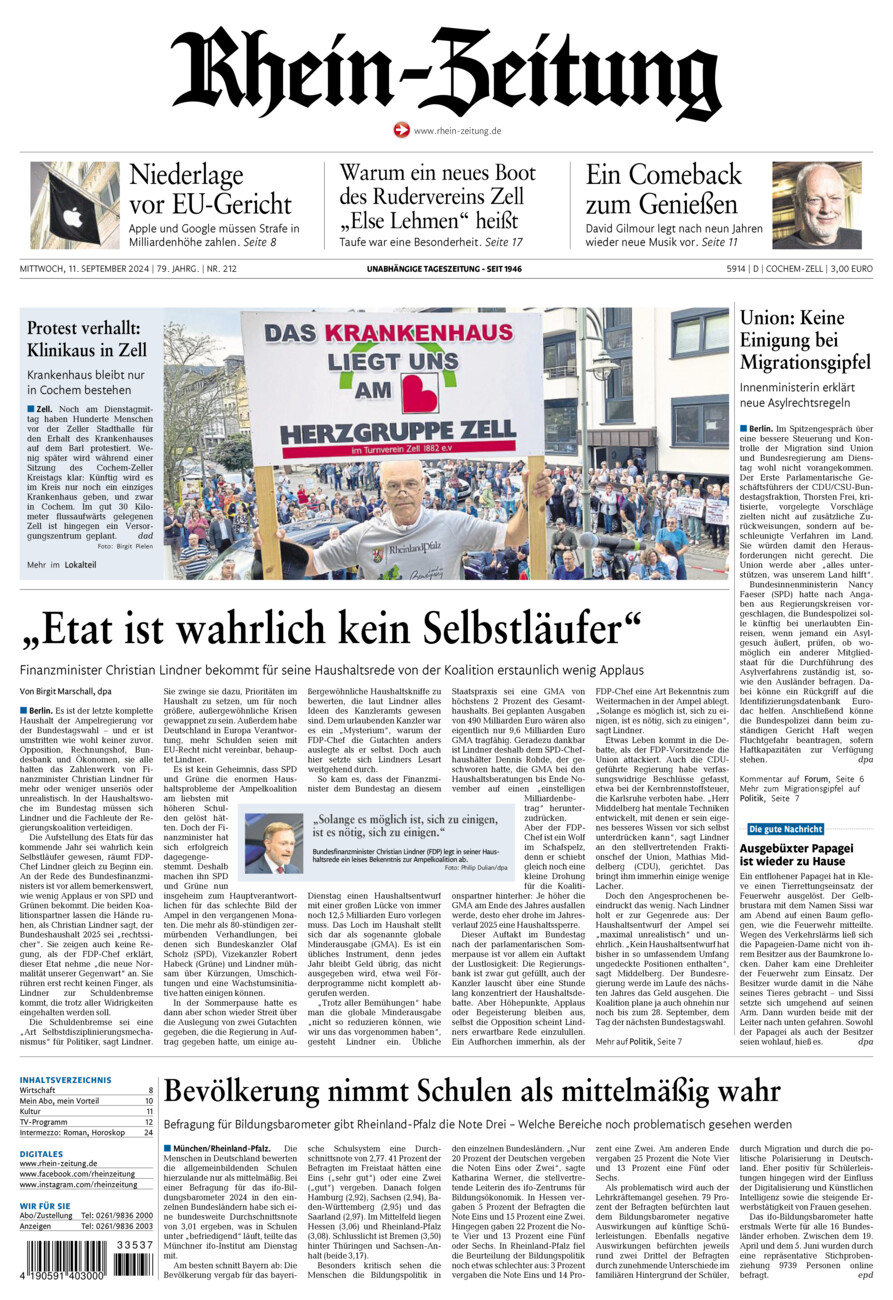 Rhein-Zeitung Kreis Cochem-Zell vom Mittwoch, 11.09.2024