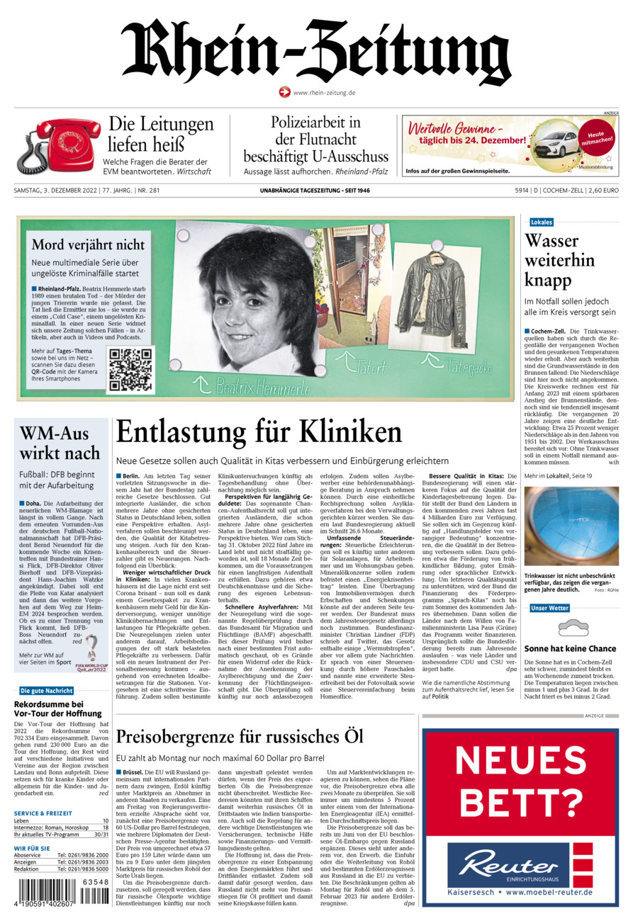 Rhein-Zeitung Kreis Cochem-Zell vom Samstag, 03.12.2022