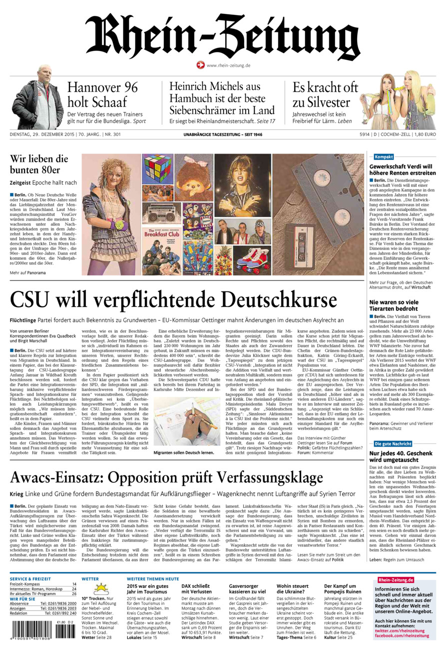 Rhein-Zeitung Kreis Cochem-Zell vom Dienstag, 29.12.2015