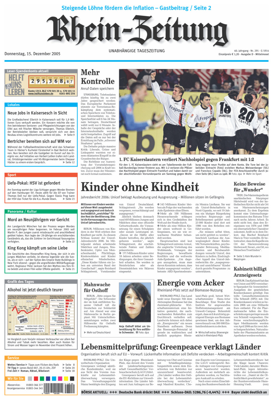 Rhein-Zeitung Kreis Cochem-Zell vom Donnerstag, 15.12.2005