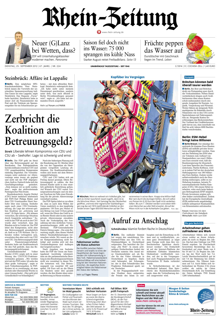 Rhein-Zeitung Kreis Cochem-Zell vom Dienstag, 25.09.2012