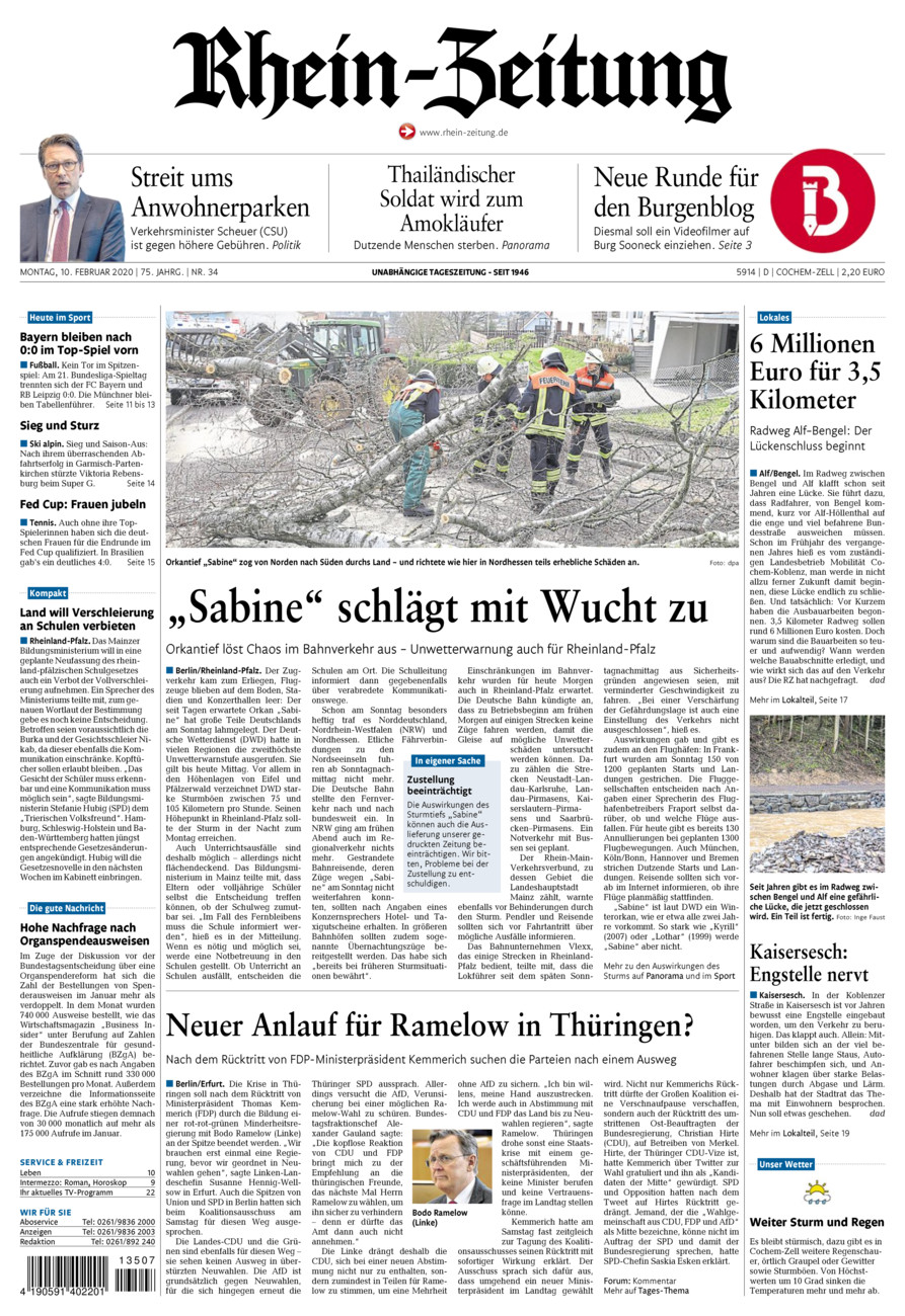 Rhein-Zeitung Kreis Cochem-Zell vom Montag, 10.02.2020