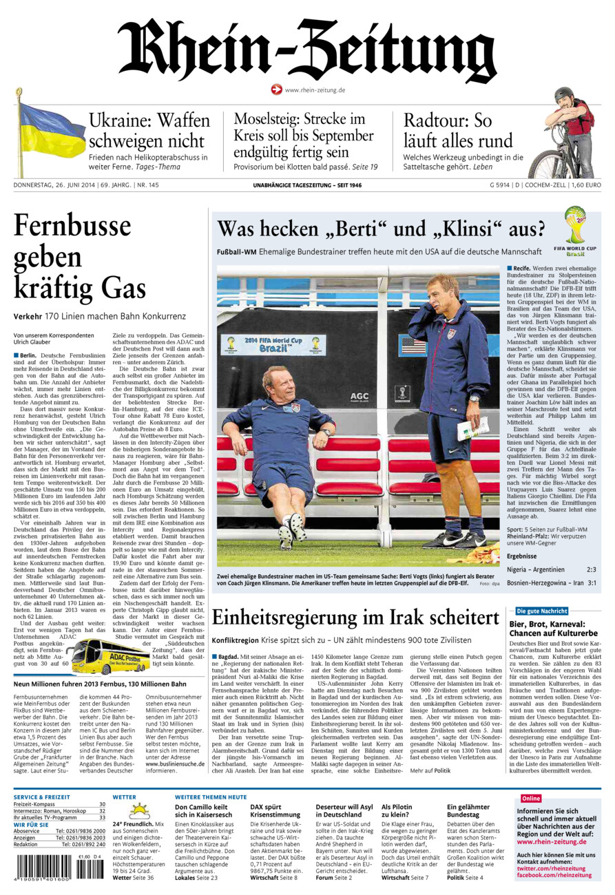 Rhein-Zeitung Kreis Cochem-Zell vom Donnerstag, 26.06.2014