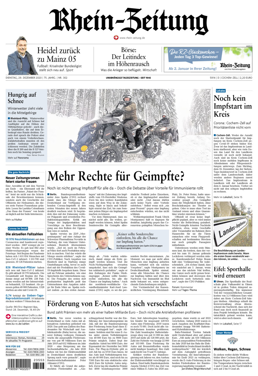 Rhein-Zeitung Kreis Cochem-Zell vom Dienstag, 29.12.2020