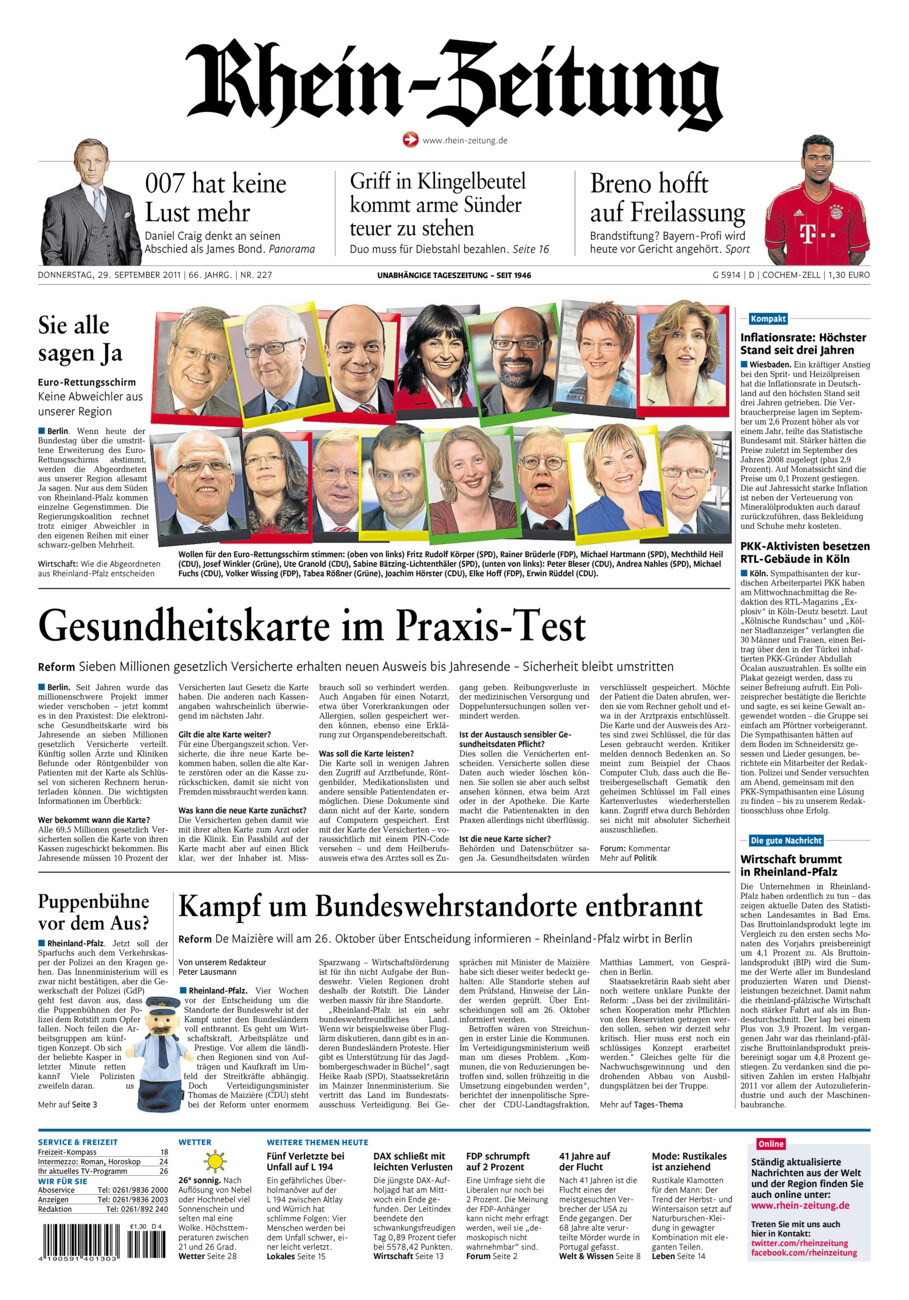 Rhein-Zeitung Kreis Cochem-Zell vom Donnerstag, 29.09.2011