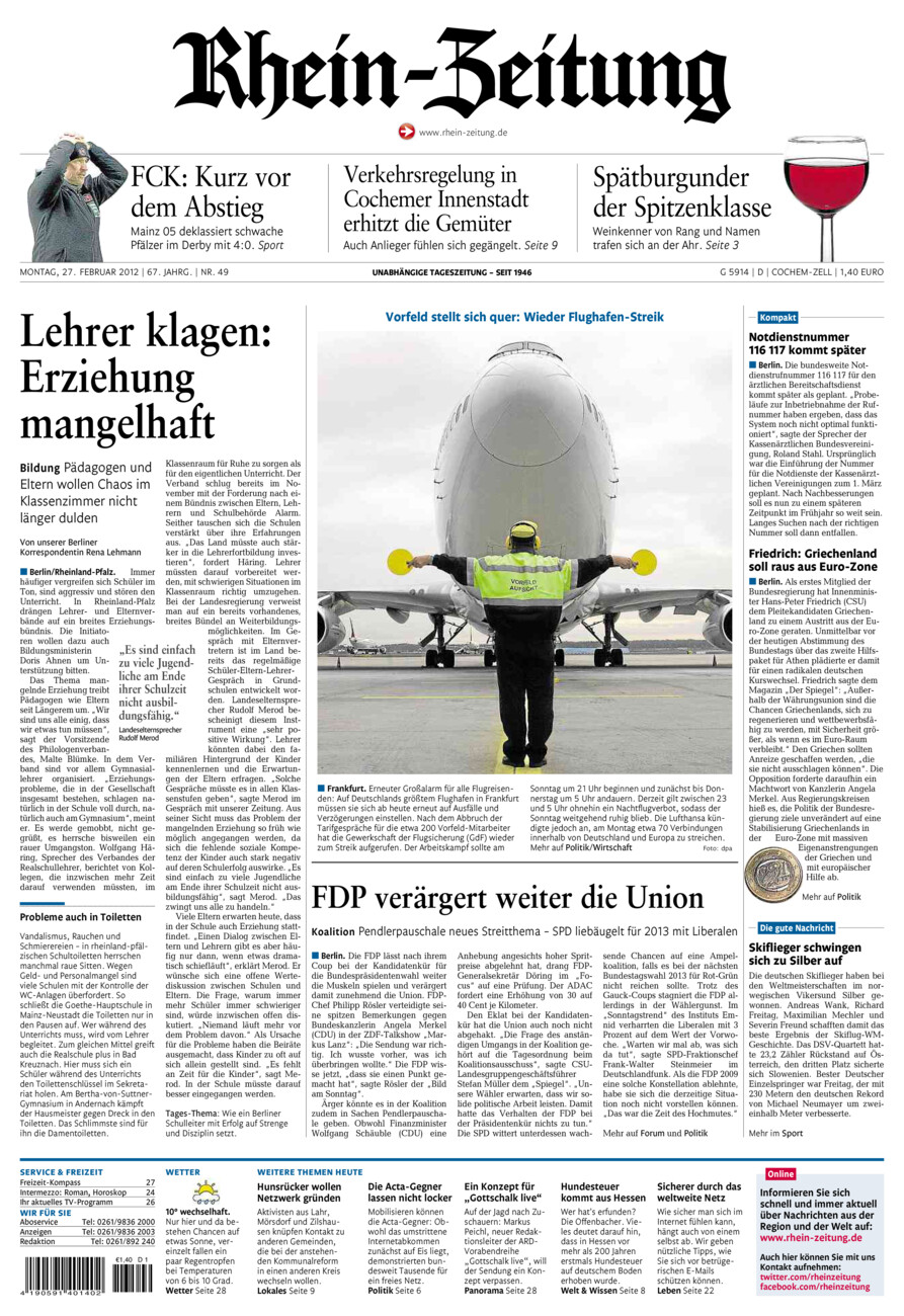 Rhein-Zeitung Kreis Cochem-Zell vom Montag, 27.02.2012
