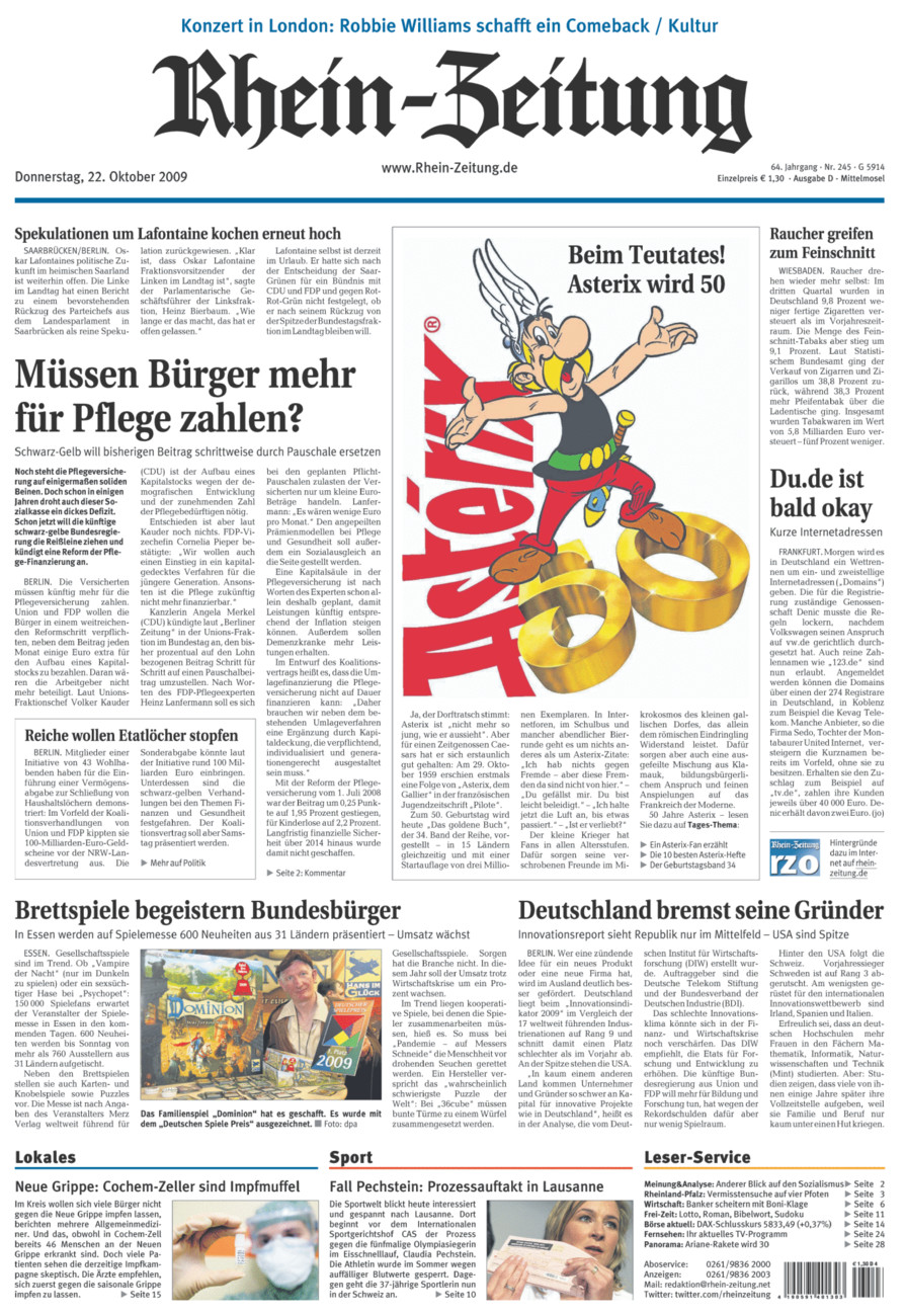 Rhein-Zeitung Kreis Cochem-Zell vom Donnerstag, 22.10.2009