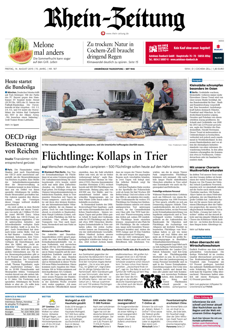 Rhein-Zeitung Kreis Cochem-Zell vom Freitag, 14.08.2015