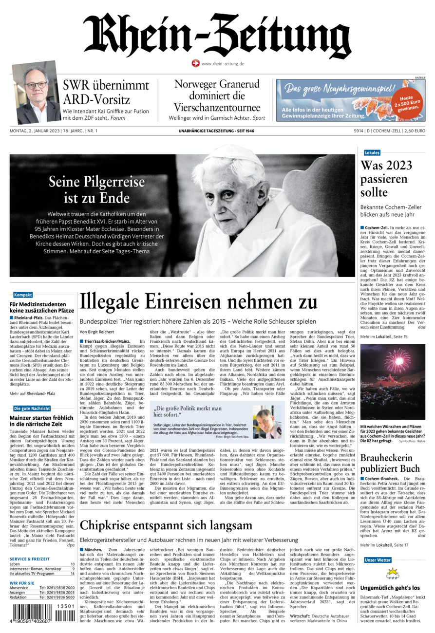 Rhein-Zeitung Kreis Cochem-Zell vom Montag, 02.01.2023
