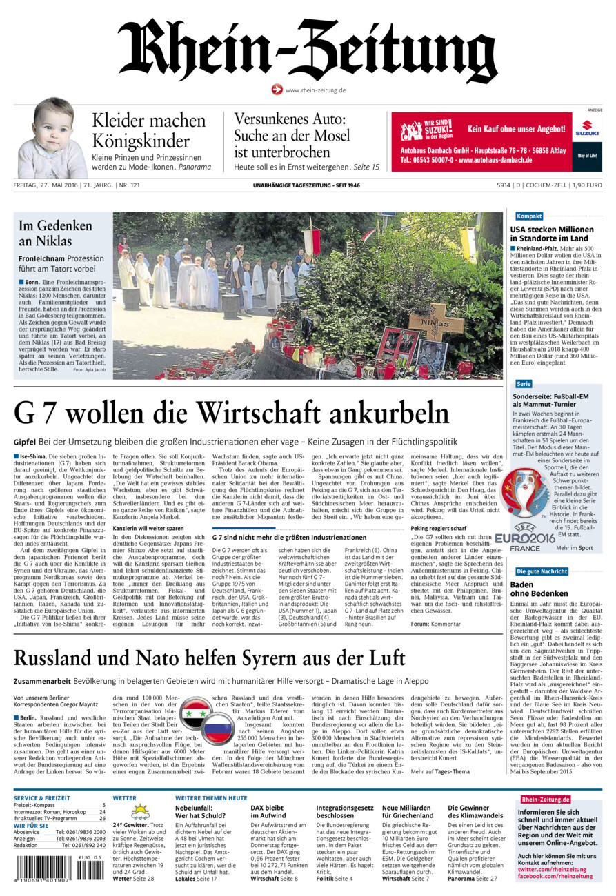 Rhein-Zeitung Kreis Cochem-Zell vom Freitag, 27.05.2016