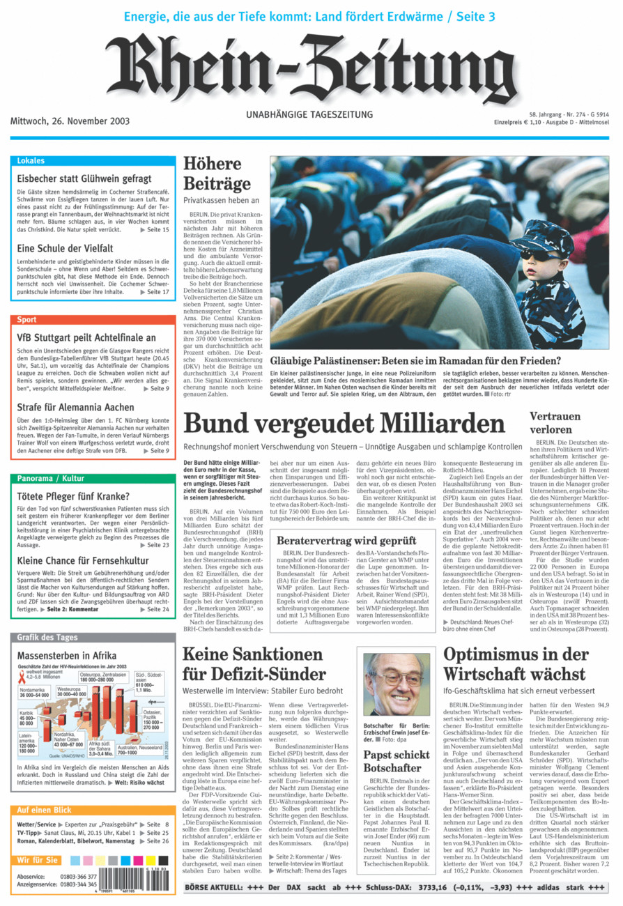 Rhein-Zeitung Kreis Cochem-Zell vom Mittwoch, 26.11.2003