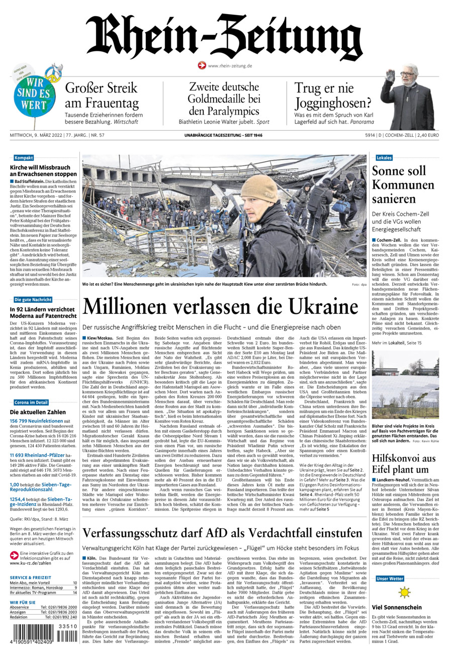 Rhein-Zeitung Kreis Cochem-Zell vom Mittwoch, 09.03.2022