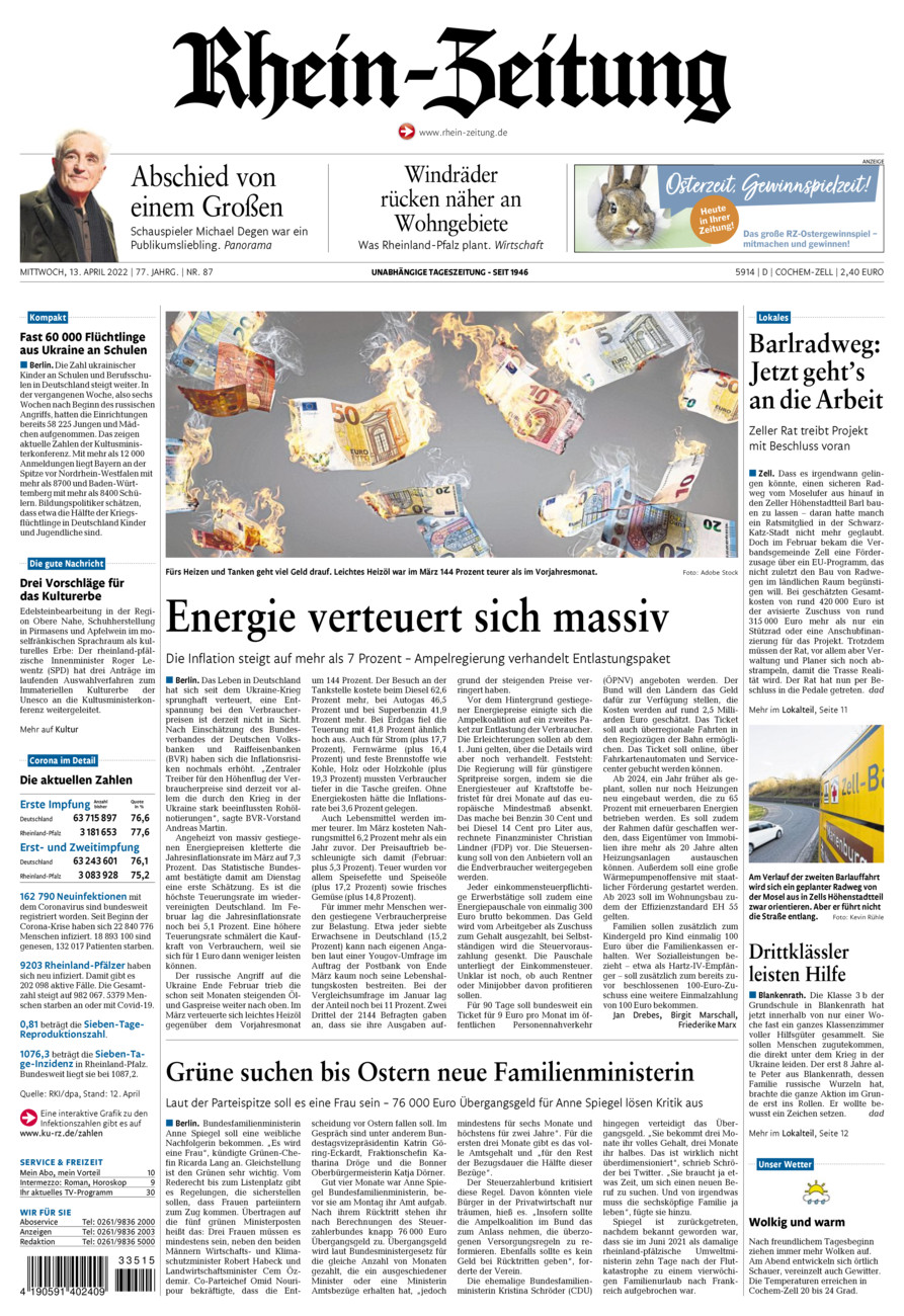 Rhein-Zeitung Kreis Cochem-Zell vom Mittwoch, 13.04.2022