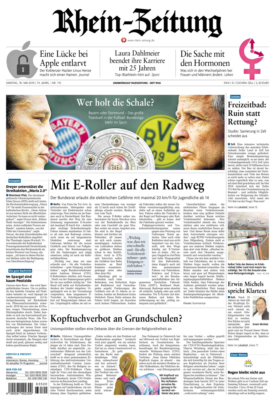 Rhein-Zeitung Kreis Cochem-Zell vom Samstag, 18.05.2019