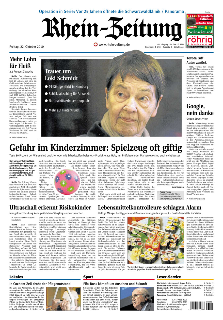 Rhein-Zeitung Kreis Cochem-Zell vom Freitag, 22.10.2010
