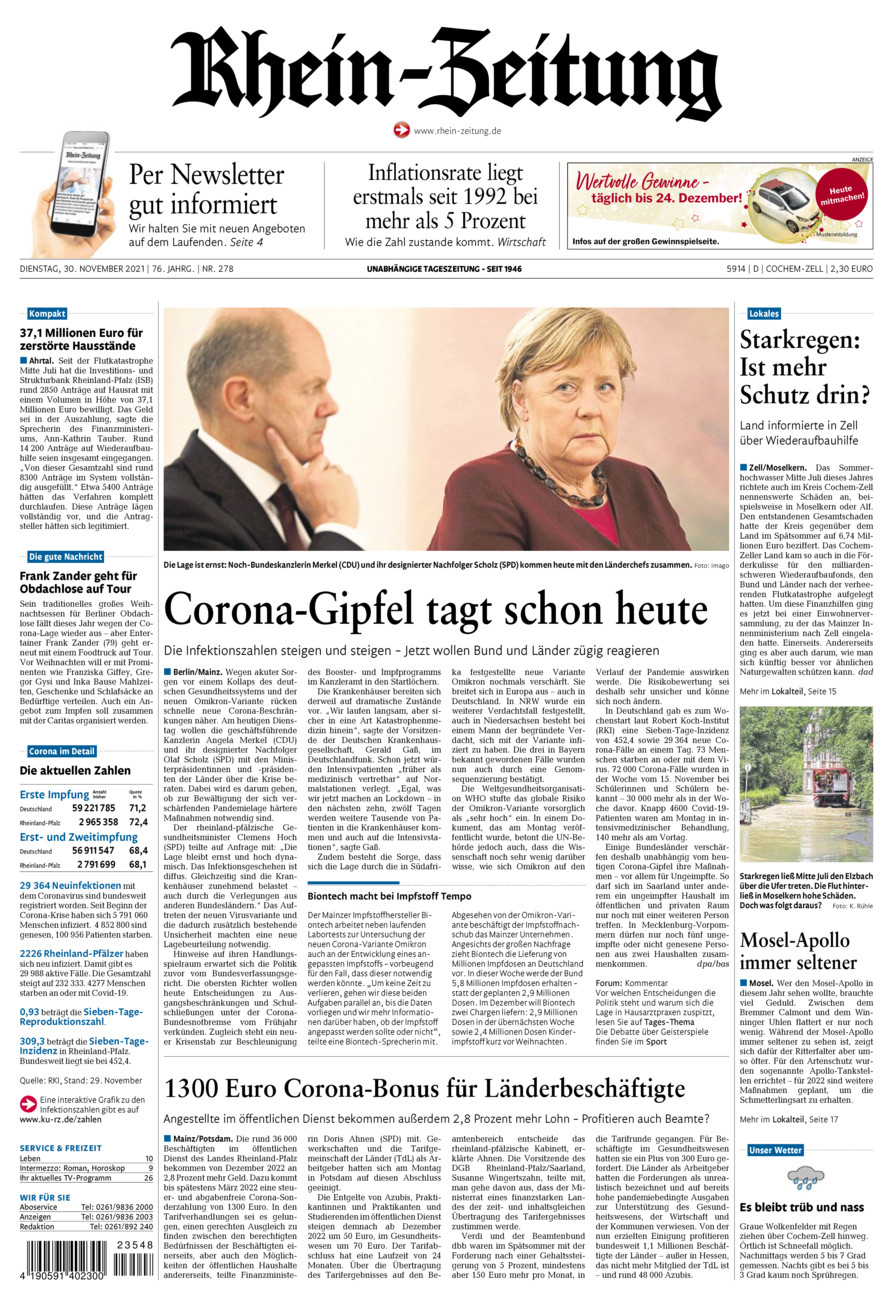 Rhein-Zeitung Kreis Cochem-Zell vom Dienstag, 30.11.2021