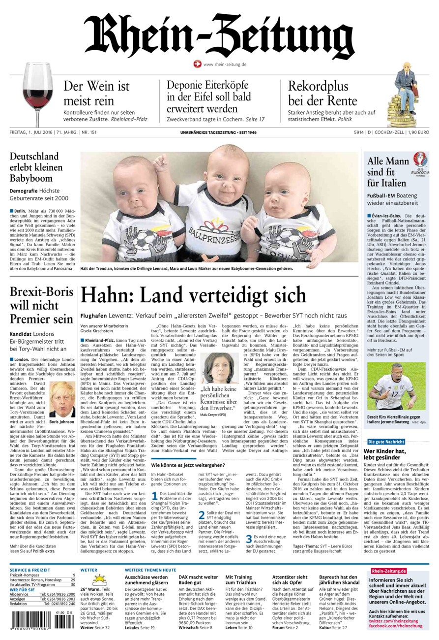 Rhein-Zeitung Kreis Cochem-Zell vom Freitag, 01.07.2016