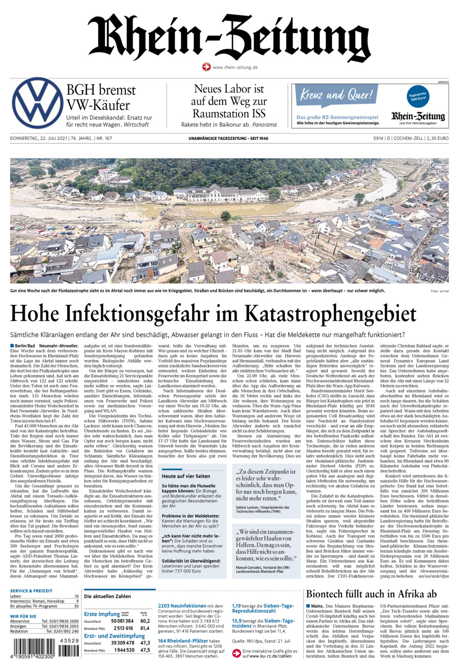 Rhein-Zeitung Kreis Cochem-Zell vom Donnerstag, 22.07.2021