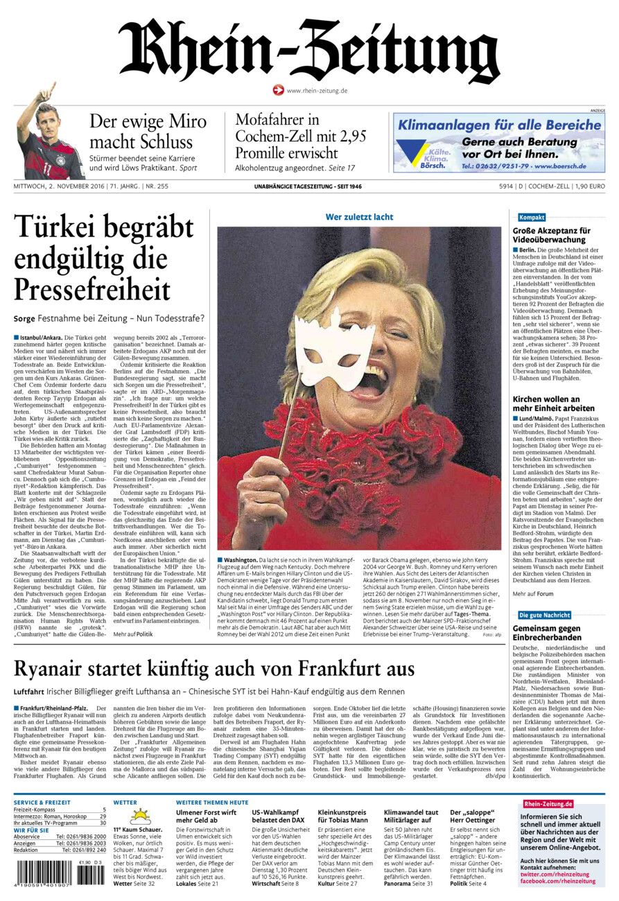 Rhein-Zeitung Kreis Cochem-Zell vom Mittwoch, 02.11.2016
