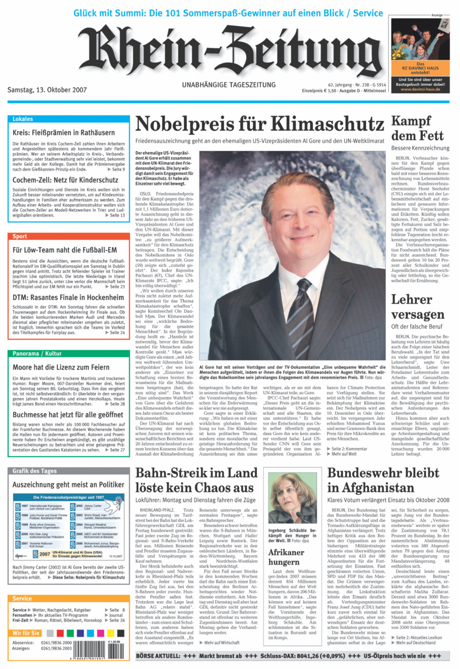 Rhein-Zeitung Kreis Cochem-Zell vom Samstag, 13.10.2007