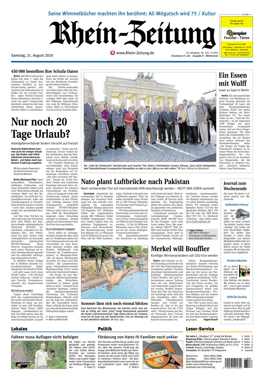 Rhein-Zeitung Kreis Cochem-Zell vom Samstag, 21.08.2010