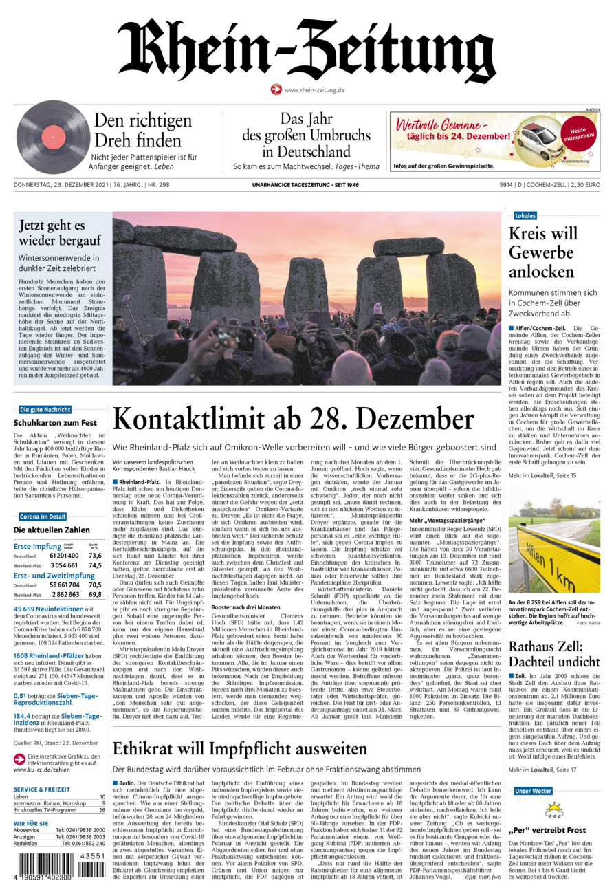 Rhein-Zeitung Kreis Cochem-Zell vom Donnerstag, 23.12.2021
