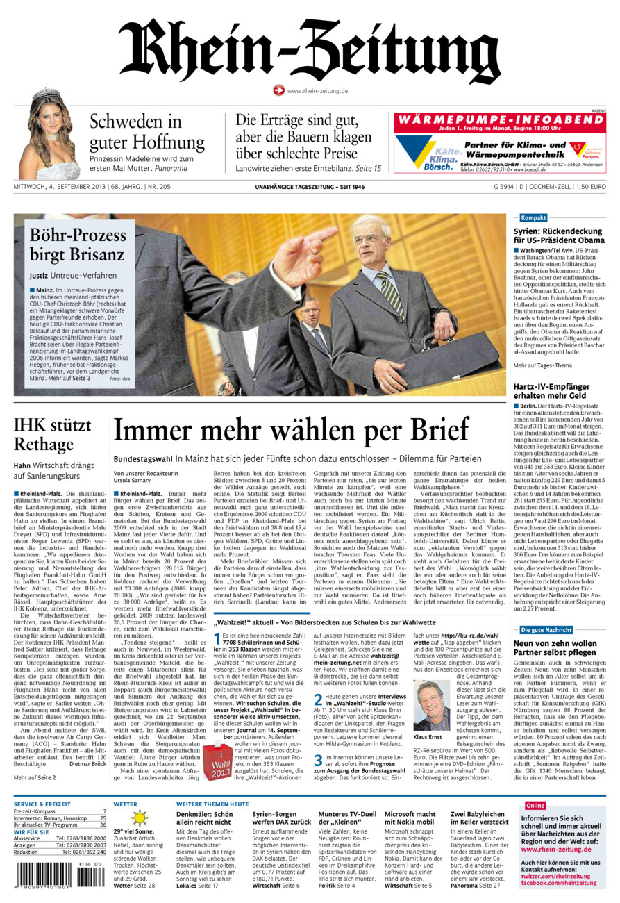 Rhein-Zeitung Kreis Cochem-Zell vom Mittwoch, 04.09.2013