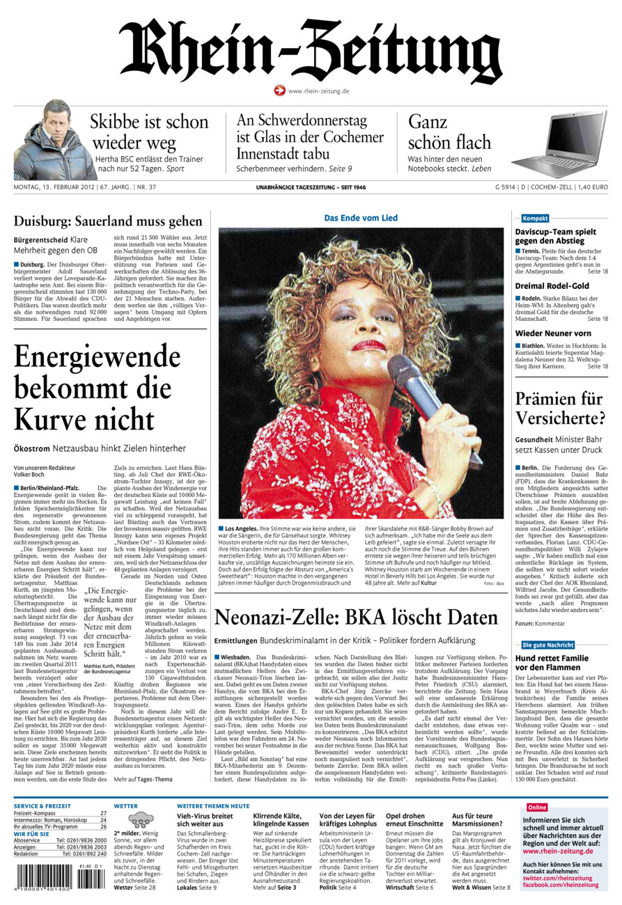 Rhein-Zeitung Kreis Cochem-Zell vom Montag, 13.02.2012