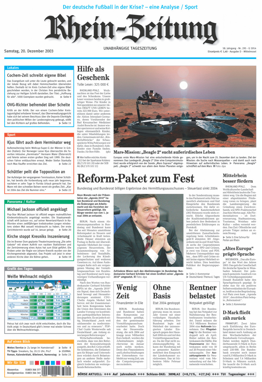 Rhein-Zeitung Kreis Cochem-Zell vom Samstag, 20.12.2003
