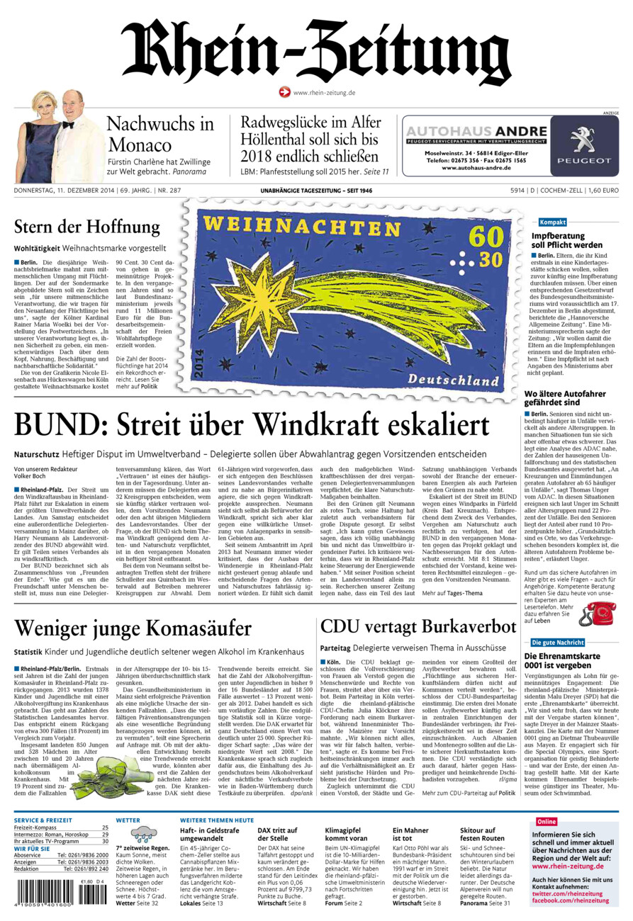 Rhein-Zeitung Kreis Cochem-Zell vom Donnerstag, 11.12.2014