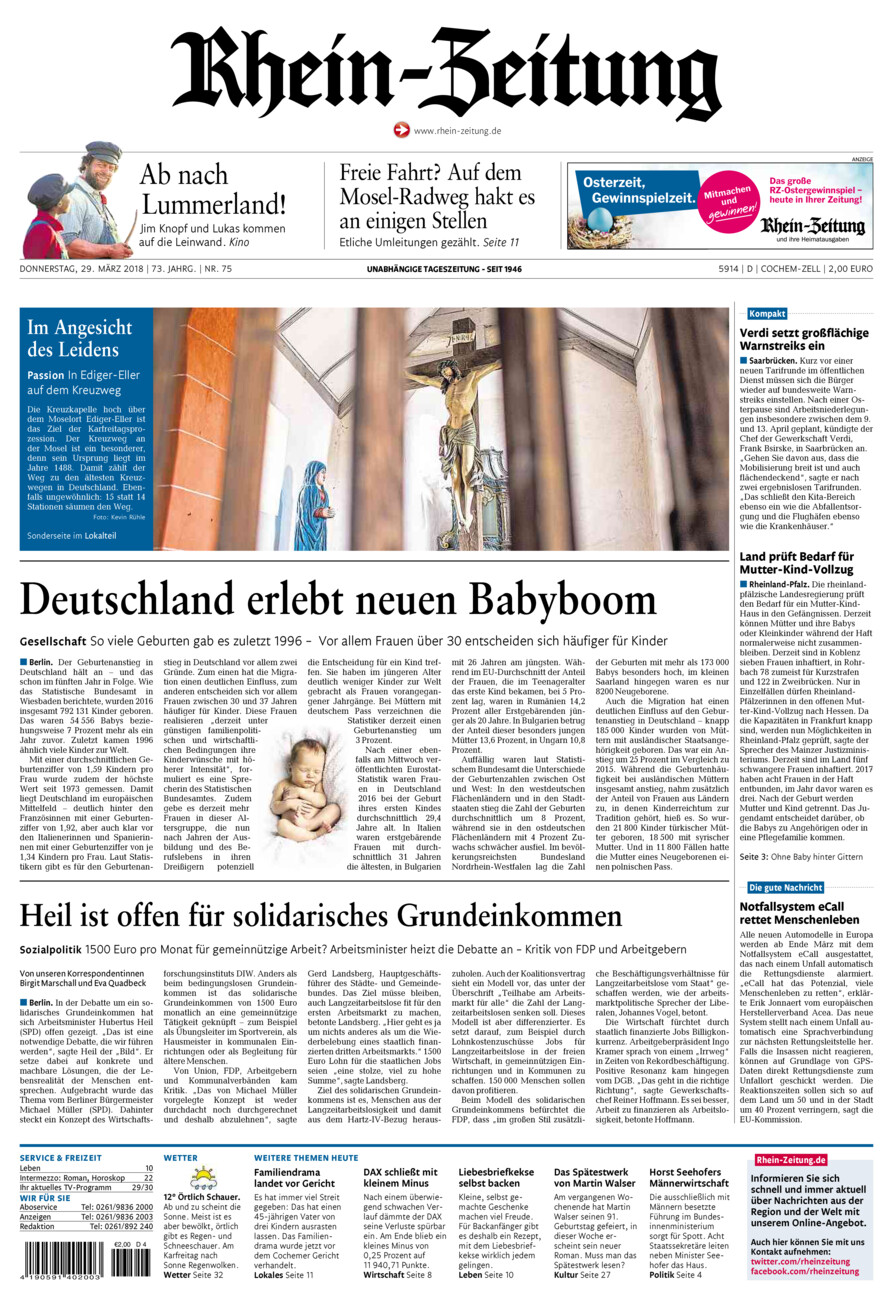Rhein-Zeitung Kreis Cochem-Zell vom Donnerstag, 29.03.2018