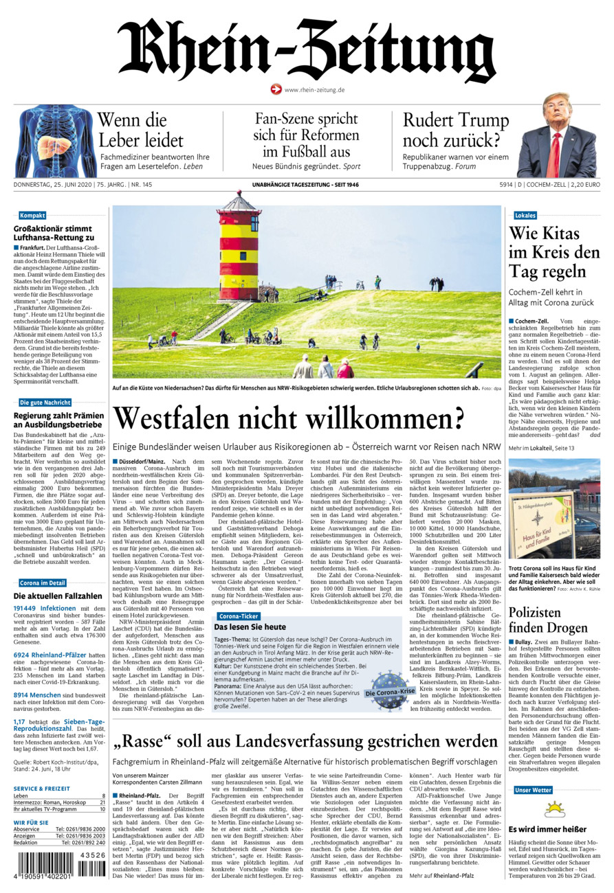 Rhein-Zeitung Kreis Cochem-Zell vom Donnerstag, 25.06.2020