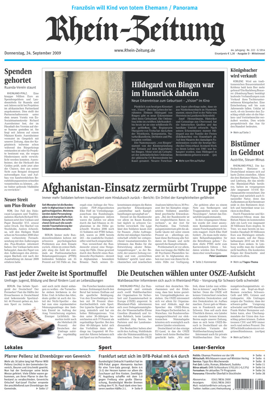 Rhein-Zeitung Kreis Cochem-Zell vom Donnerstag, 24.09.2009