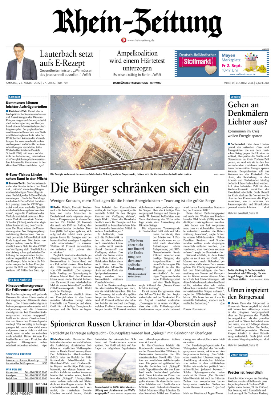 Rhein-Zeitung Kreis Cochem-Zell vom Samstag, 27.08.2022