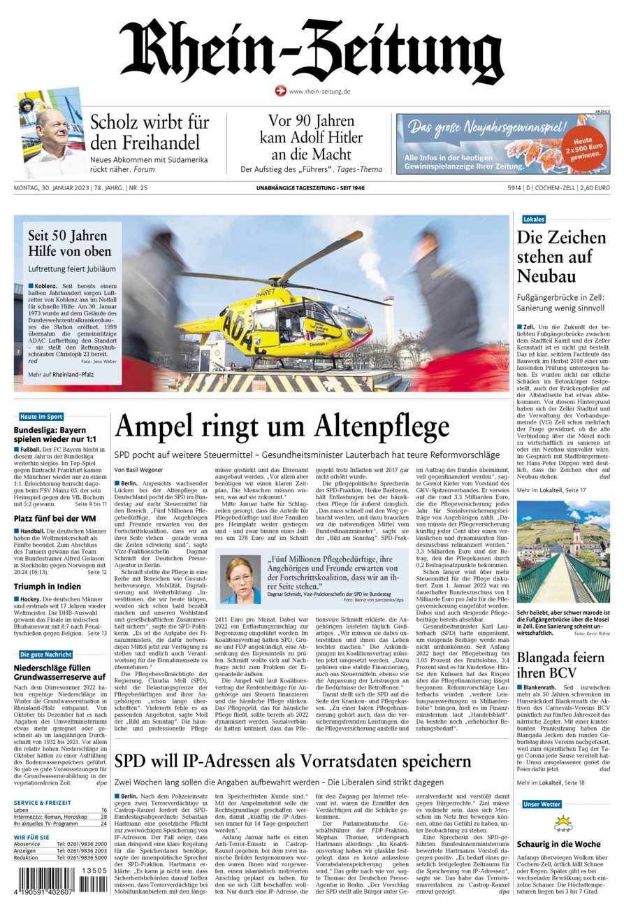 Rhein-Zeitung Kreis Cochem-Zell vom Montag, 30.01.2023